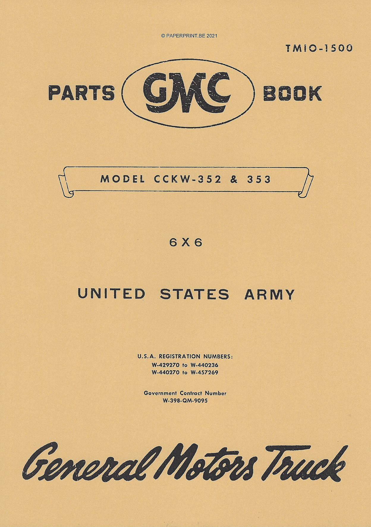 TM 10-1500 US GMC CCKW-352 & CCKW-353 PARTS BOOK